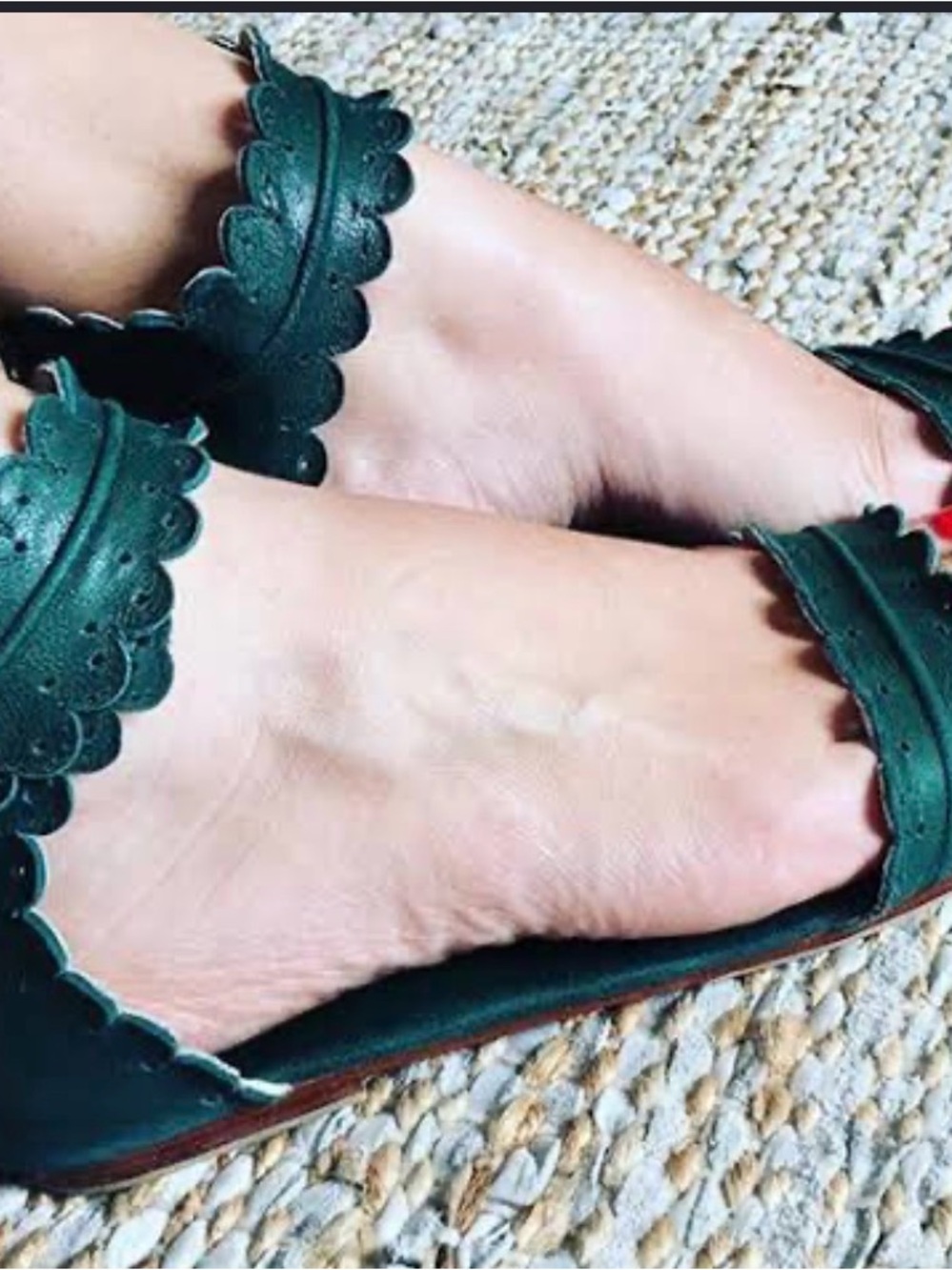 Bali Elf Scalloped Green Leather Ankle-Strap Sandals 9.5